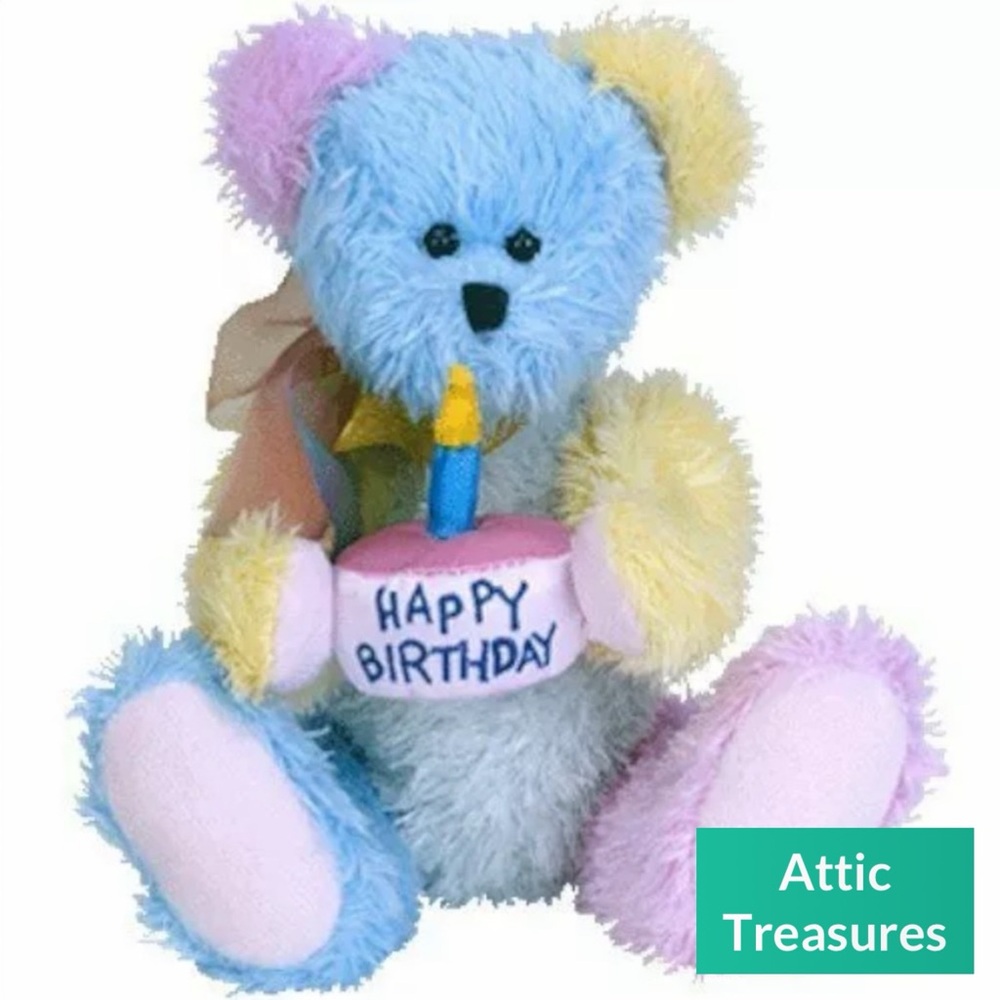 Retired 2000 Attic Treasures “Surprise”Happy Birthday Bear Beanie-Jointed Limbs